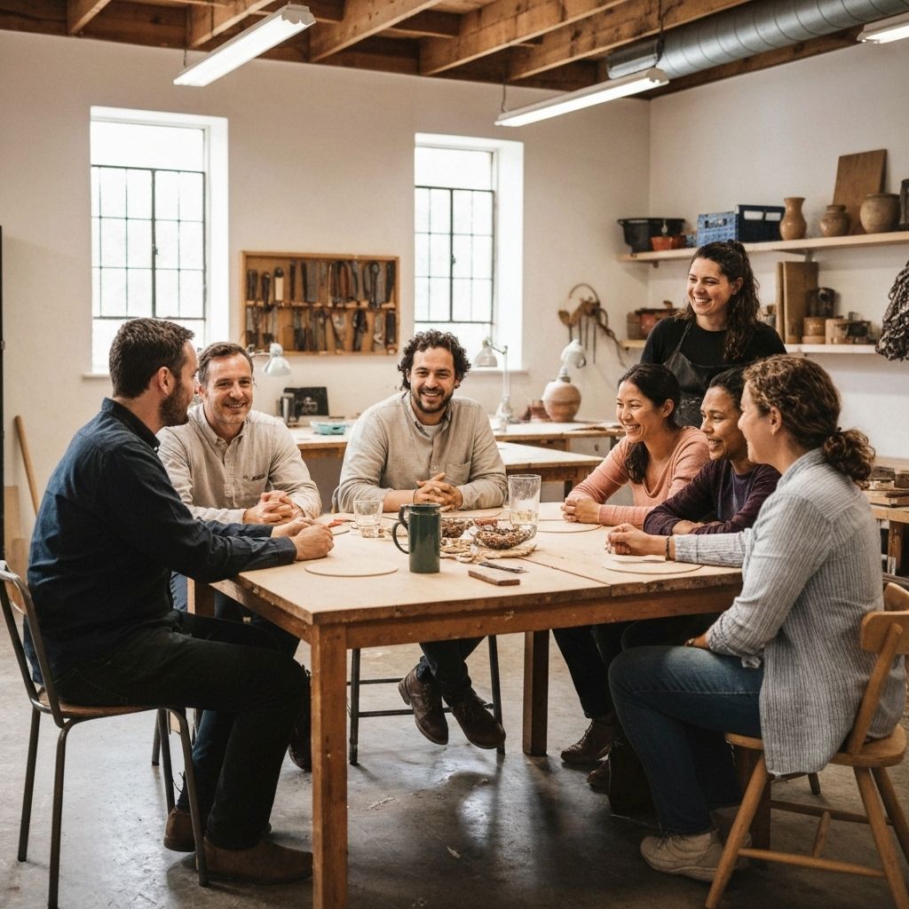 Indonesian artisan community gathering in natural daylight
